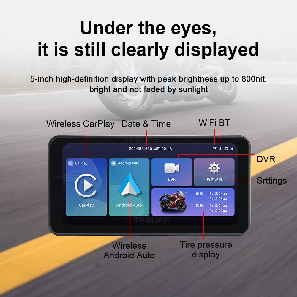 Pantalla de navegación N2 para motocicleta Android Auto , Apple Carplay