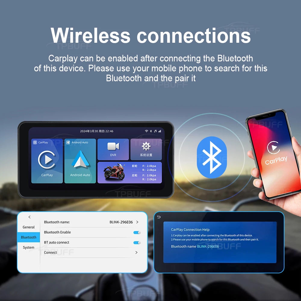 Pantalla de navegación N2 para motocicleta Android Auto , Apple Carplay